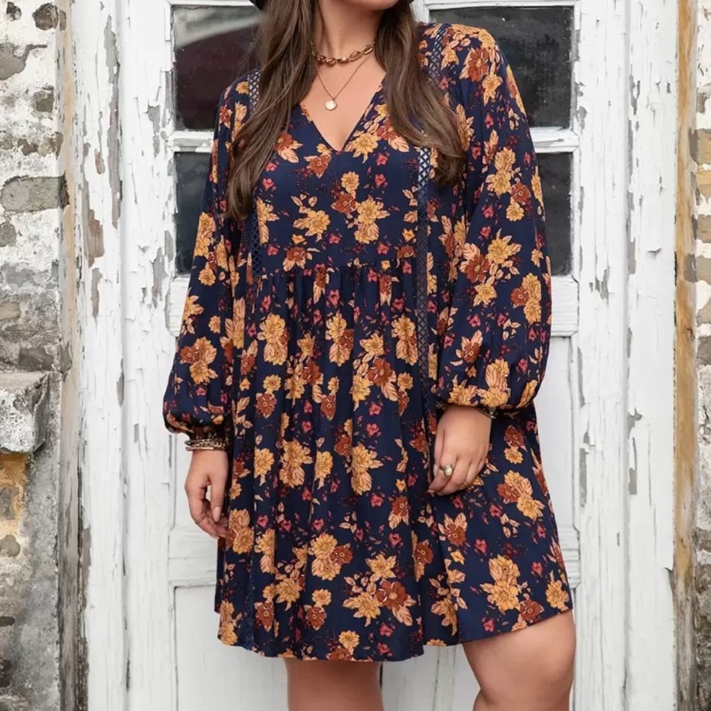 Floral V-Neck Boho Dress -Multicolor